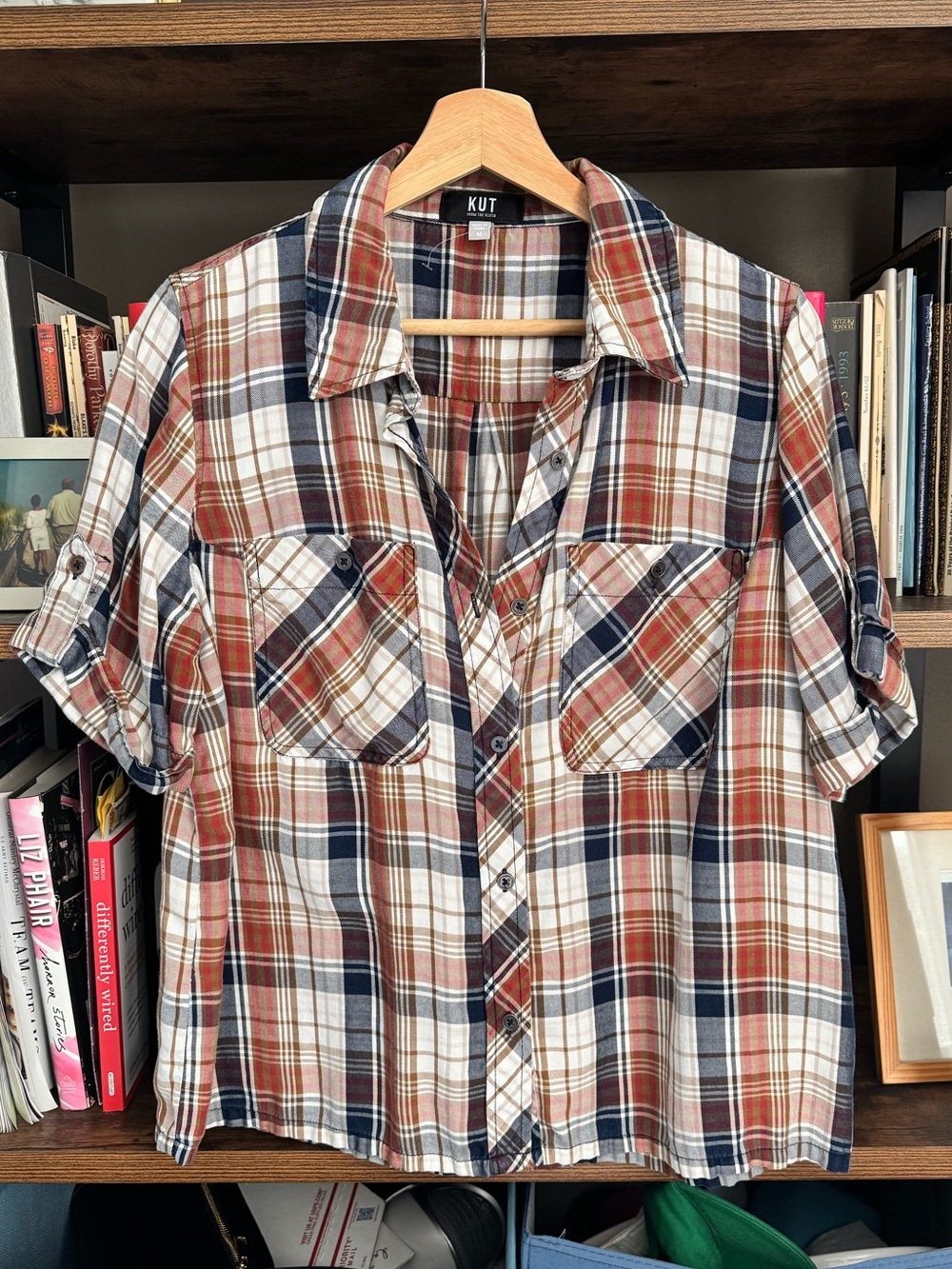 KUT from the Kloth Plaid Button-Down Shirt Size M Short Sleeve